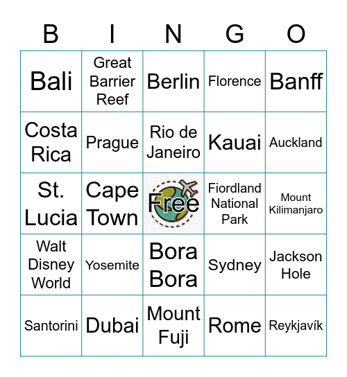 Vacation Destinations Bingo Card