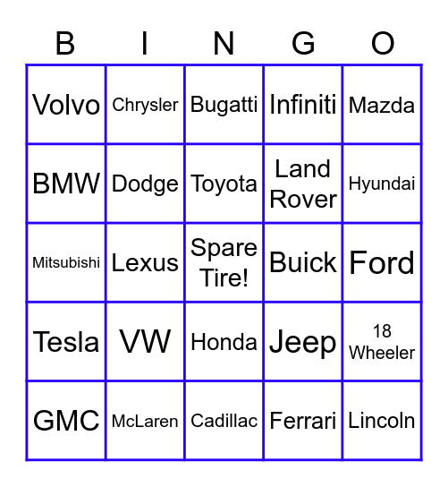 CARS Bingo Card