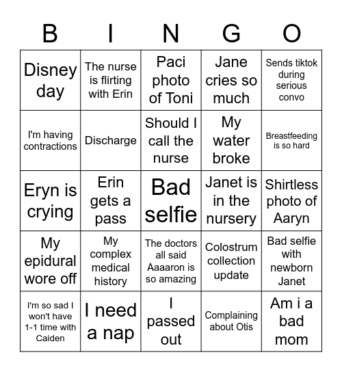 Hanna is in Labor Part 2 Bingo Card