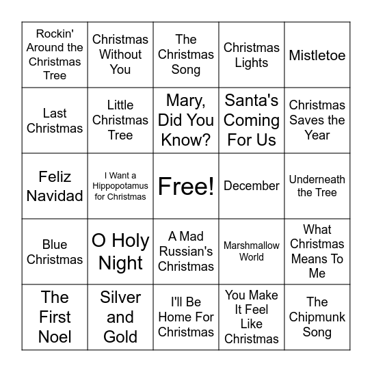 Music Bingo #2 Bingo Card