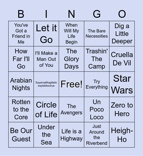 Disney Bingo Card