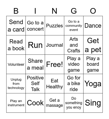 Stress Management Bingo Card