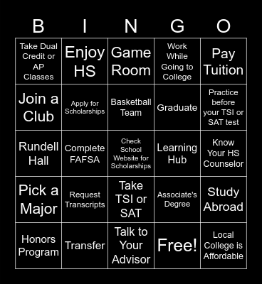 Lee College 101 Bingo Card