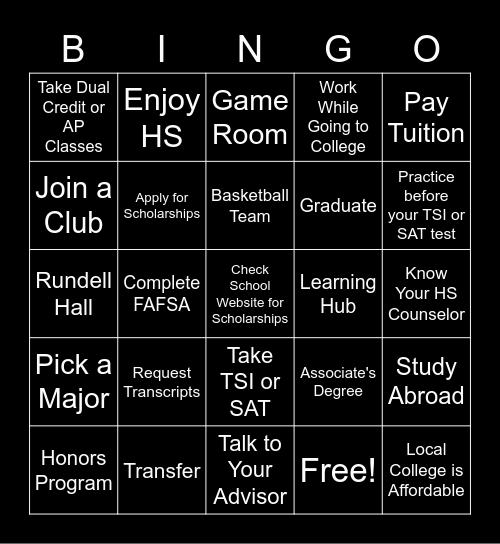 Lee College 101 Bingo Card