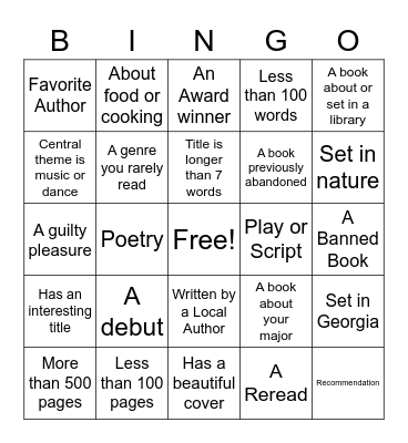 Reading Challenge 2022 Bingo Card