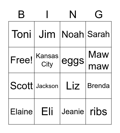 Eli Names Bingo Card