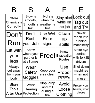 Safety Bingo Card