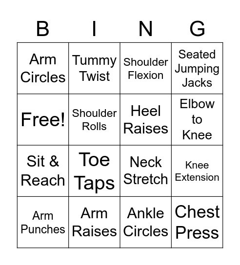 Chair Yoga Bingo Card