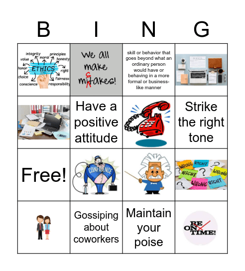 Professionalism Bingo Card