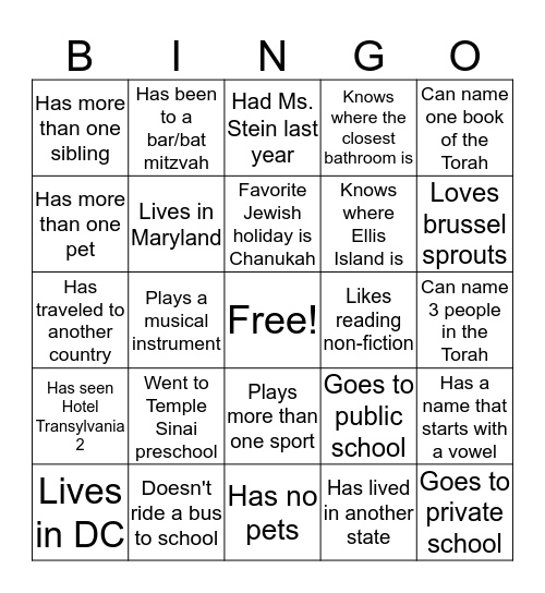 People Bingo Card