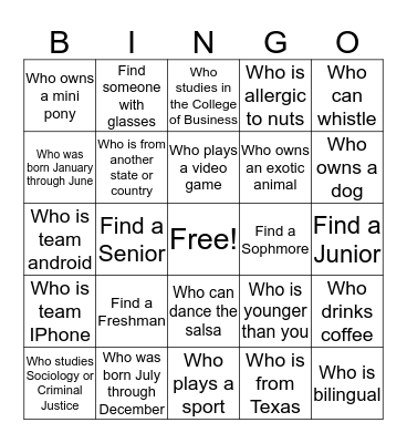 SGA Ice Breakers  Bingo Card