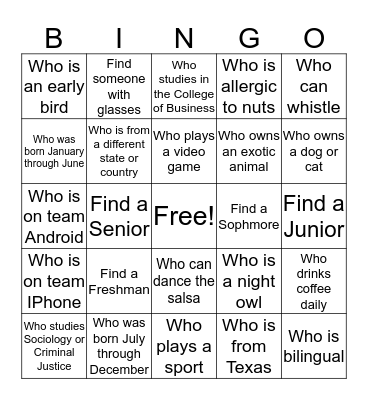 SGA Ice Breakers  Bingo Card
