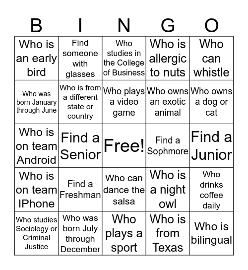 SGA Ice Breakers  Bingo Card