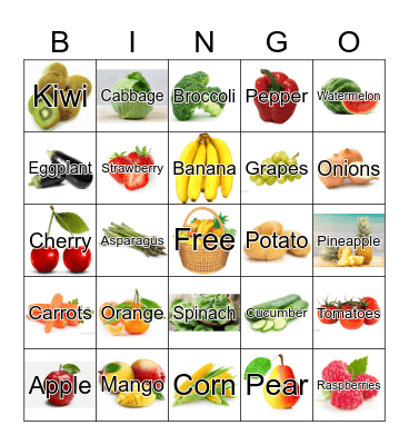 Fruits and Veggies 2025 Bingo Card