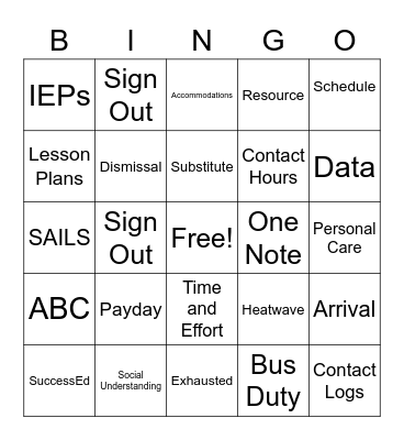 CME ESY BINGO Card