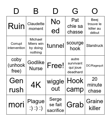 DBD Bingo Card