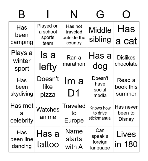 Untitled Bingo Card