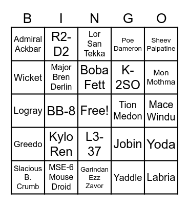 38 - STAR WARS Bingo Card