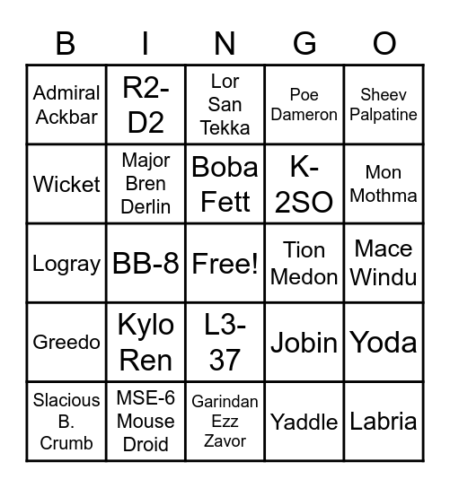 38 - STAR WARS Bingo Card