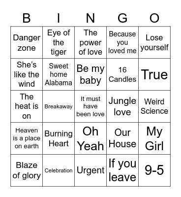 2000's Hits Bingo Card