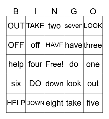 Unit 6 Sight words Bingo Card