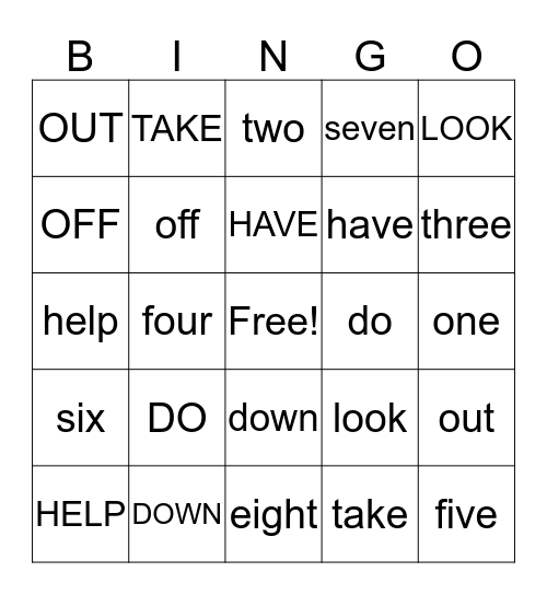 Unit 6 Sight words Bingo Card