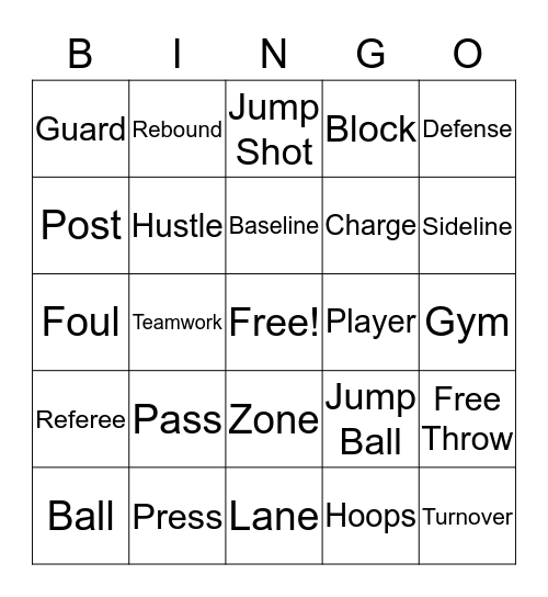 Basketball Bingo Card