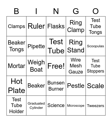 Lab Equipment Bingo Card