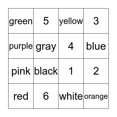 Color Number Bingo Card