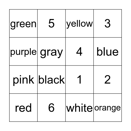 Color Number Bingo Card
