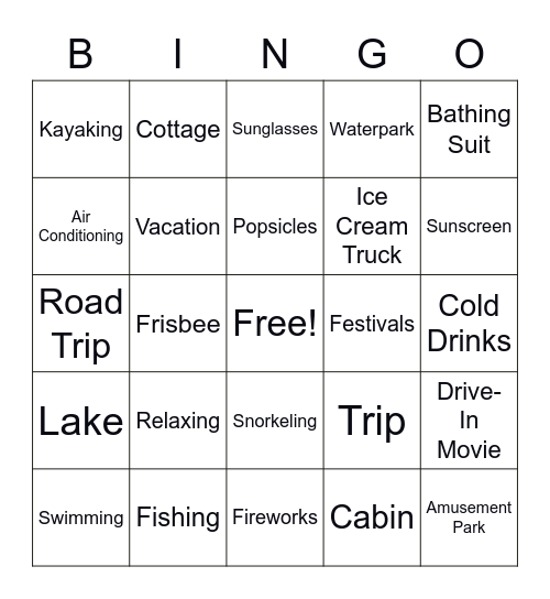 SUMMERTIME FUN Bingo Card