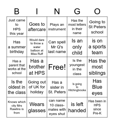 END OF YEAR BINGO Card