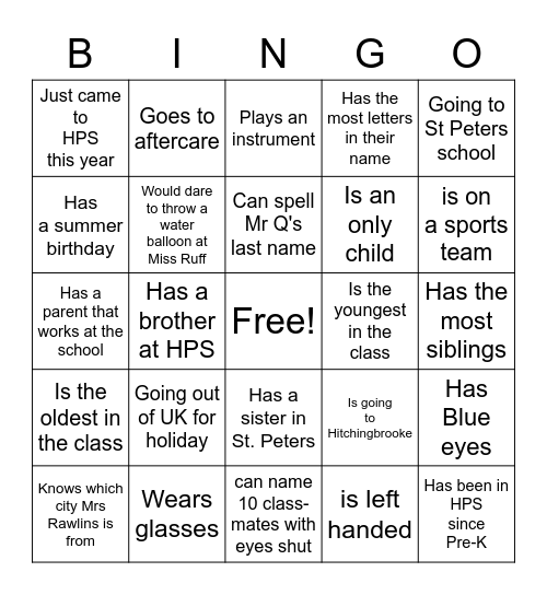 END OF YEAR BINGO Card