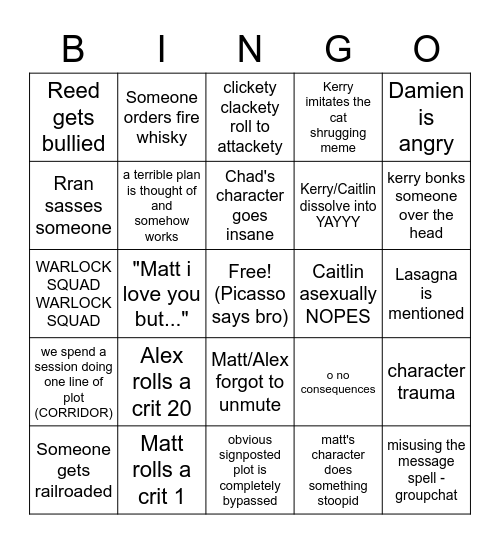 D&J Bingo Card