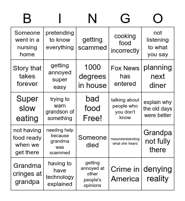 Grandma Bingo Card
