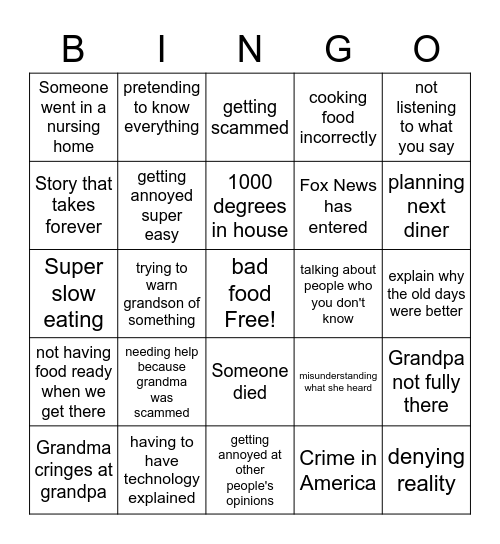 Grandma Bingo Card