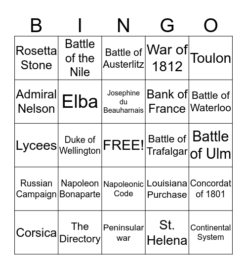 Napoleon Bingo Card