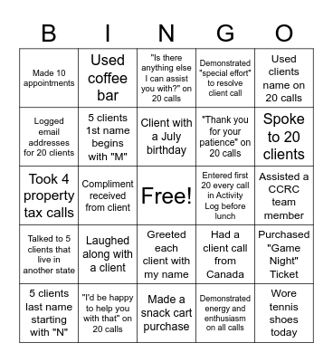 CCRC BINGO - JULY 2022 Bingo Card