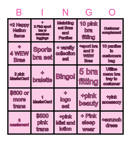 Pink Friday Bingo Card