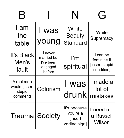 The Sisterhood Bingo Card