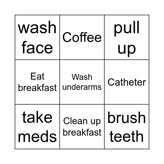 Tuesday morning Bingo Card