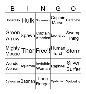 SUPER HERO BINGO Card