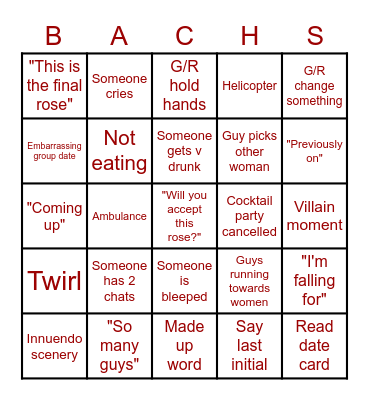 The Bachelorette(s) Bingo Card