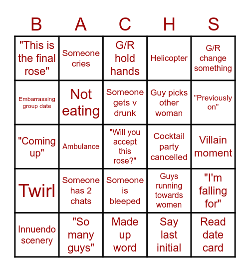 The Bachelorette(s) Bingo Card