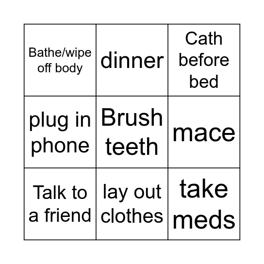 monday evening Bingo Card