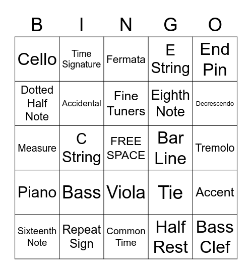 ORCHESTRA BINGO Card