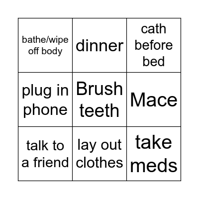 Tuesday evening Bingo Card