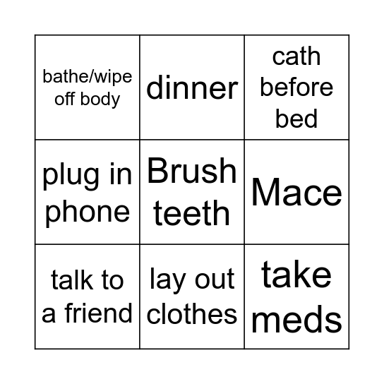 Tuesday evening Bingo Card