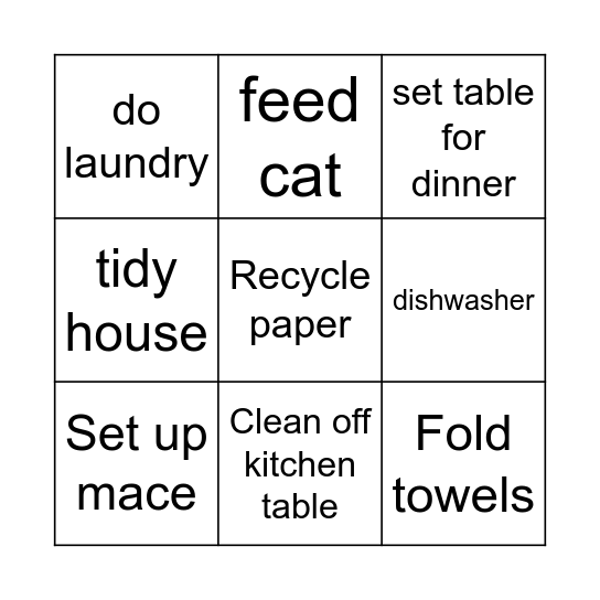 Wedesday afternoon Bingo Card