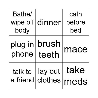 Wednesday evening Bingo Card